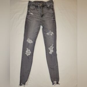 American Eagle Outfitters Gray Ripped Skinny Jeans Long Length